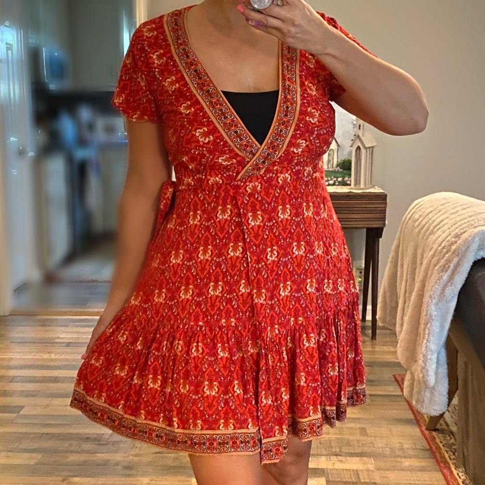 Zesica red boho summer wrap dress S